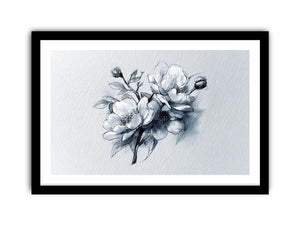 Elegant floral line art sketch with flowers and buds for calm bedroom decor.
