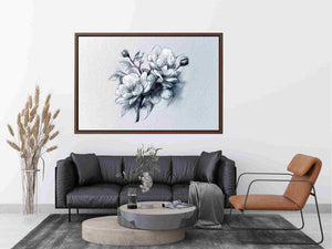 Elegant floral line art sketch with flowers and buds for calm bedroom decor.