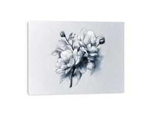 Elegant floral line art sketch with flowers and buds for calm bedroom decor.
