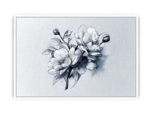 Elegant floral line art sketch with flowers and buds for calm bedroom decor.
