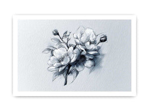 Elegant floral line art sketch with flowers and buds for calm bedroom decor.