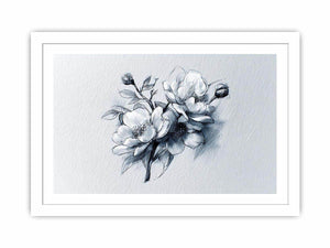 Elegant floral line art sketch with flowers and buds for calm bedroom decor.