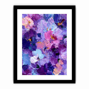 Purple abstract floral impasto canvas art for vibrant modern bedroom decor.