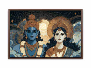 Ornate spiritual deity artwork with blue and gold tones for elegant living room decor.