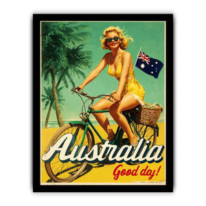 Vintage coastal bicycle artwork with tropical beach style for bright living room decor.
