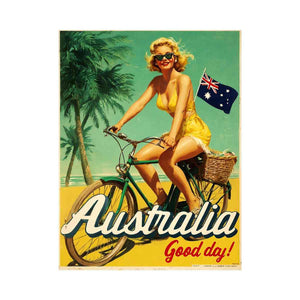 Vintage coastal bicycle artwork with tropical beach style for bright living room decor.