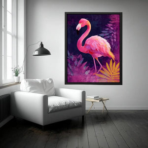 Pink flamingo artwork with tropical botanical style for elegant bedroom or living room decor