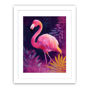 Pink flamingo artwork with tropical botanical style for elegant bedroom or living room decor