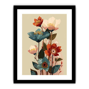Modern floral botanical artwork with elegant blossoms for contemporary living room decor