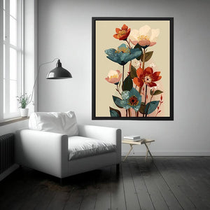 Modern floral botanical artwork with elegant blossoms for contemporary living room decor