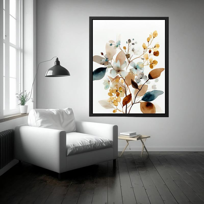 Neutral watercolor floral botanical canvas art for modern living room decor