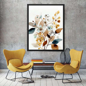 Neutral watercolor floral botanical canvas art for modern living room decor