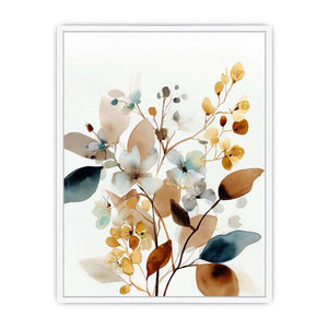 Neutral watercolor floral botanical canvas art for modern living room decor