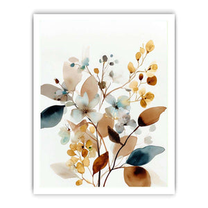 Neutral watercolor floral botanical canvas art for modern living room decor