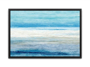 Abstract coastal horizon artwork in blue and white tones for modern living room decor
