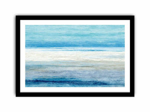 Abstract coastal horizon artwork in blue and white tones for modern living room decor