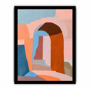 Abstract archway canvas art with terracotta and pastel tones for modern interiors