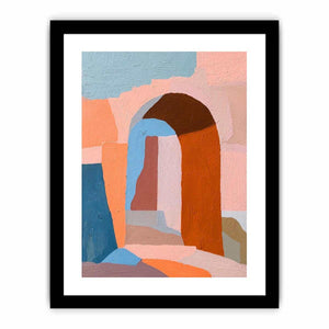 Abstract archway canvas art with terracotta and pastel tones for modern interiors