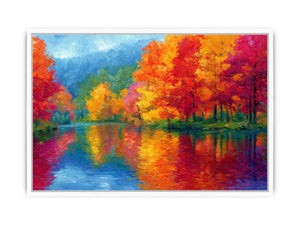 Colorful autumn river landscape canvas art for modern living room decor