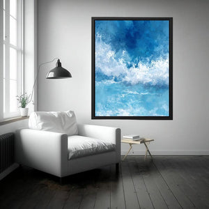Blue ocean wave canvas art for coastal bedroom and living room decor