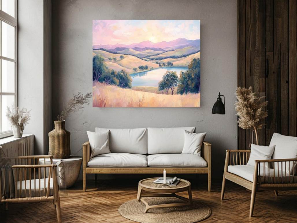 Pastel Lake Dawn artwork for modern living room decor