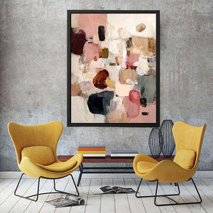 Abstract blush and neutral geometric canvas art for modern living room decor