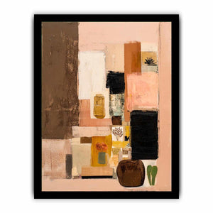 Earthy abstract collage canvas art with still life accents for modern interiors