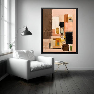 Earthy abstract collage canvas art with still life accents for modern interiors