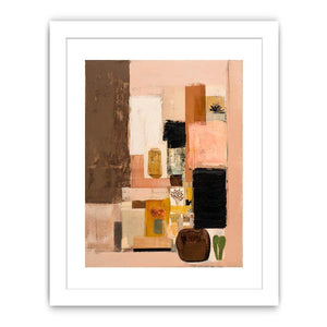 Earthy abstract collage canvas art with still life accents for modern interiors
