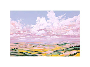 Colorful pastel landscape artwork with clouds for luxury living room decor