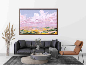 Colorful pastel landscape artwork with clouds for luxury living room decor