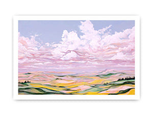 Colorful pastel landscape artwork with clouds for luxury living room decor