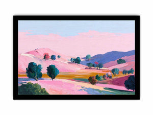 Pink valley landscape canvas art with colorful hills for modern bedroom decor