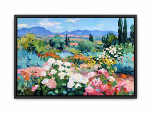 Impressionist rose garden landscape canvas art for elegant living room decor