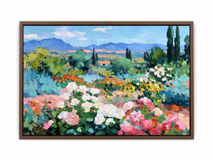 Impressionist rose garden landscape canvas art for elegant living room decor