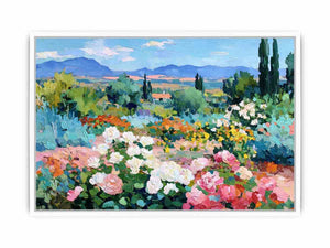 Impressionist rose garden landscape canvas art for elegant living room decor