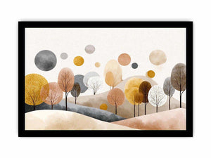 Abstract woodland trees artwork in neutral tones for modern bedroom decor
