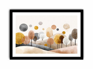 Abstract woodland trees artwork in neutral tones for modern bedroom decor