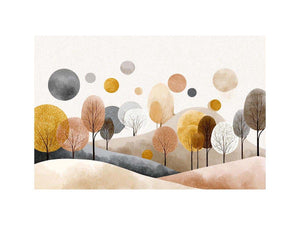 Abstract woodland trees artwork in neutral tones for modern bedroom decor