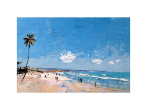 Coastal beach artwork with palm tree and ocean for modern living room decor