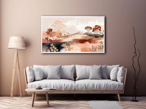 Abstract desert botanical artwork in earthy tones for modern bedroom decor