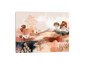 Abstract desert botanical artwork in earthy tones for modern bedroom decor