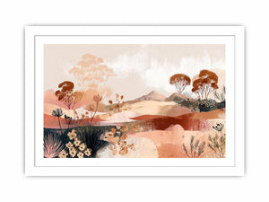 Abstract desert botanical artwork in earthy tones for modern bedroom decor