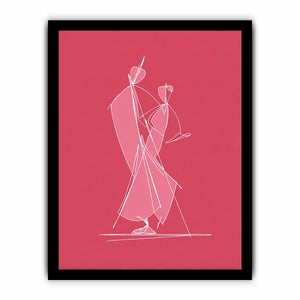 Modern white line art dancing couple on pink canvas for stylish bedroom or hallway decor.