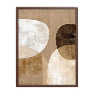 Neutral abstract canvas art with earthy circles and textured shapes for modern living room decor.