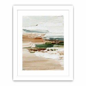 Textured coastal abstract canvas art with soft ocean and sand tones for serene bedroom decor.
