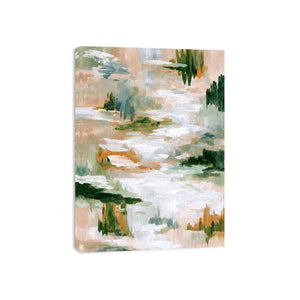 Sage green abstract canvas art with layered brushstrokes for fresh modern living room decor.