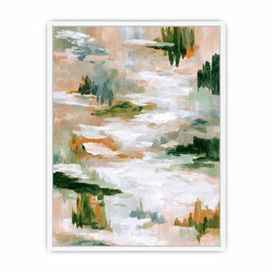 Sage green abstract canvas art with layered brushstrokes for fresh modern living room decor.