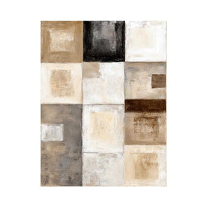 Neutral geometric abstract canvas art with textured blocks for modern office or living room decor.