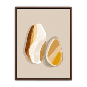 Warm abstract stone canvas art with ochre and cream shapes for modern neutral room decor.